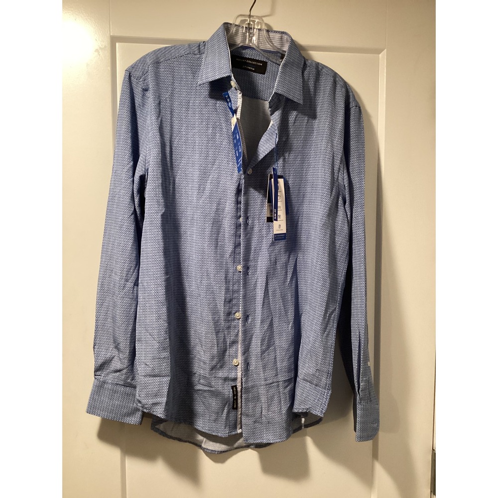 Report Collection Mens Slim Fit Blue Geometric Stretch Button Down Shirt NWT‎